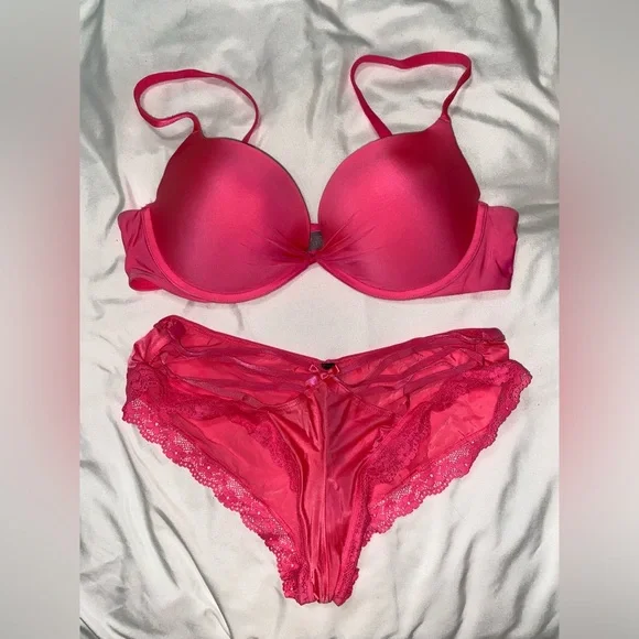 Victoria’s Secret 36B Push-Up bra and Large pantie set Pink - Picture 1 of 4